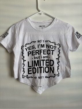 On Fire White Crop Tee with Black Limited Edition Print
